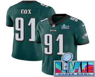 Men & Women & Youth Philadelphia Eagles #91 Fletcher Cox Limited Green Super Bowl LVII Vapor Jersey